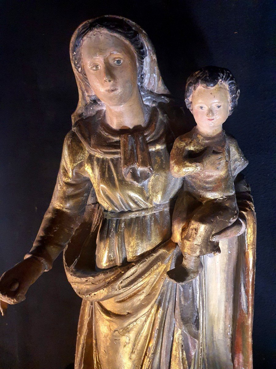 Gilded Wood Sculpture Virgin And Child Provence Languedoc XVIII. -photo-1