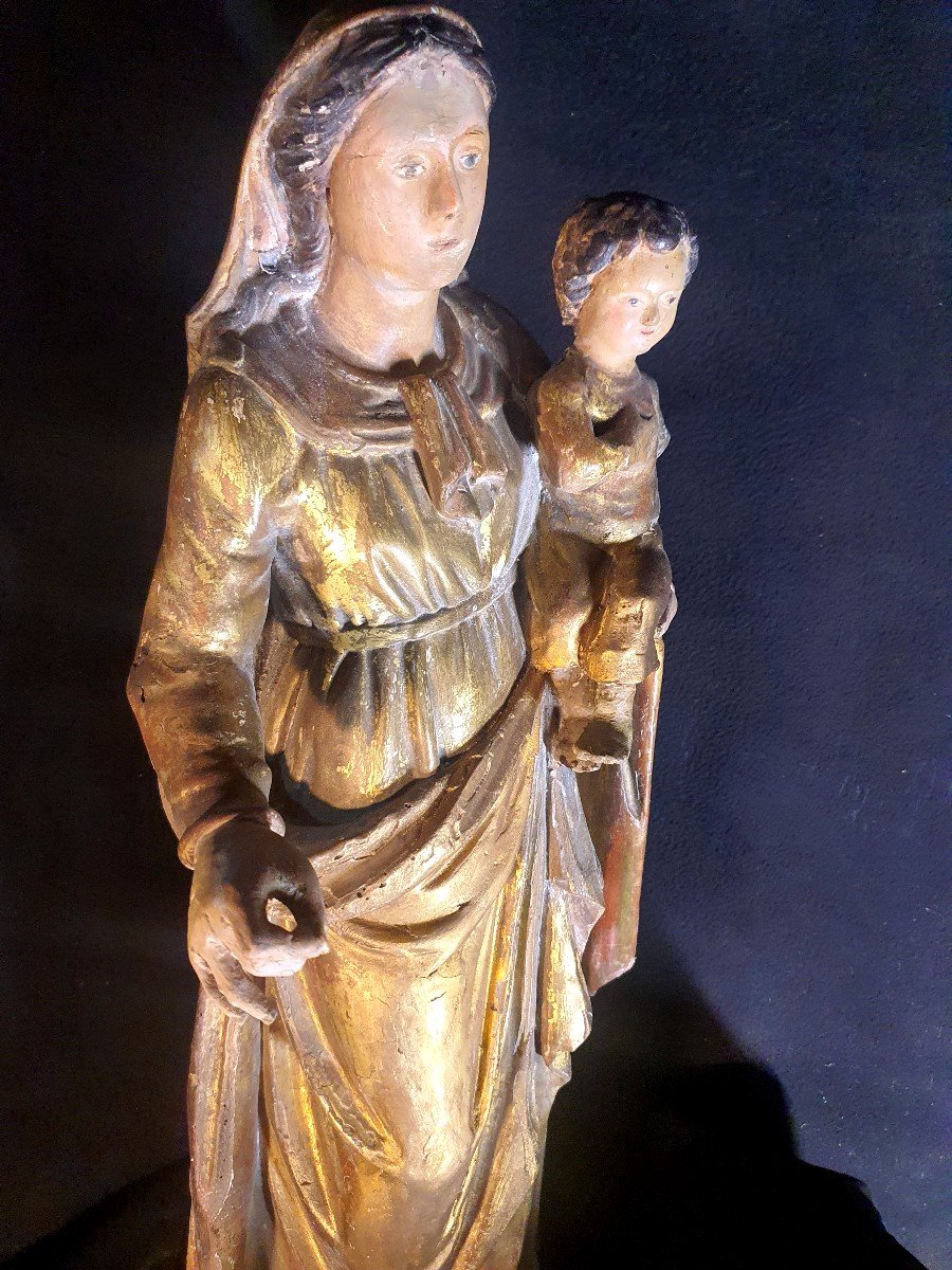 Gilded Wood Sculpture Virgin And Child Provence Languedoc XVIII. -photo-3