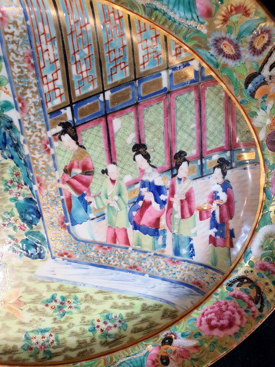 Grand Plat Chine Canton  Porcelaine Famille Rose.xix Siècle. -photo-3