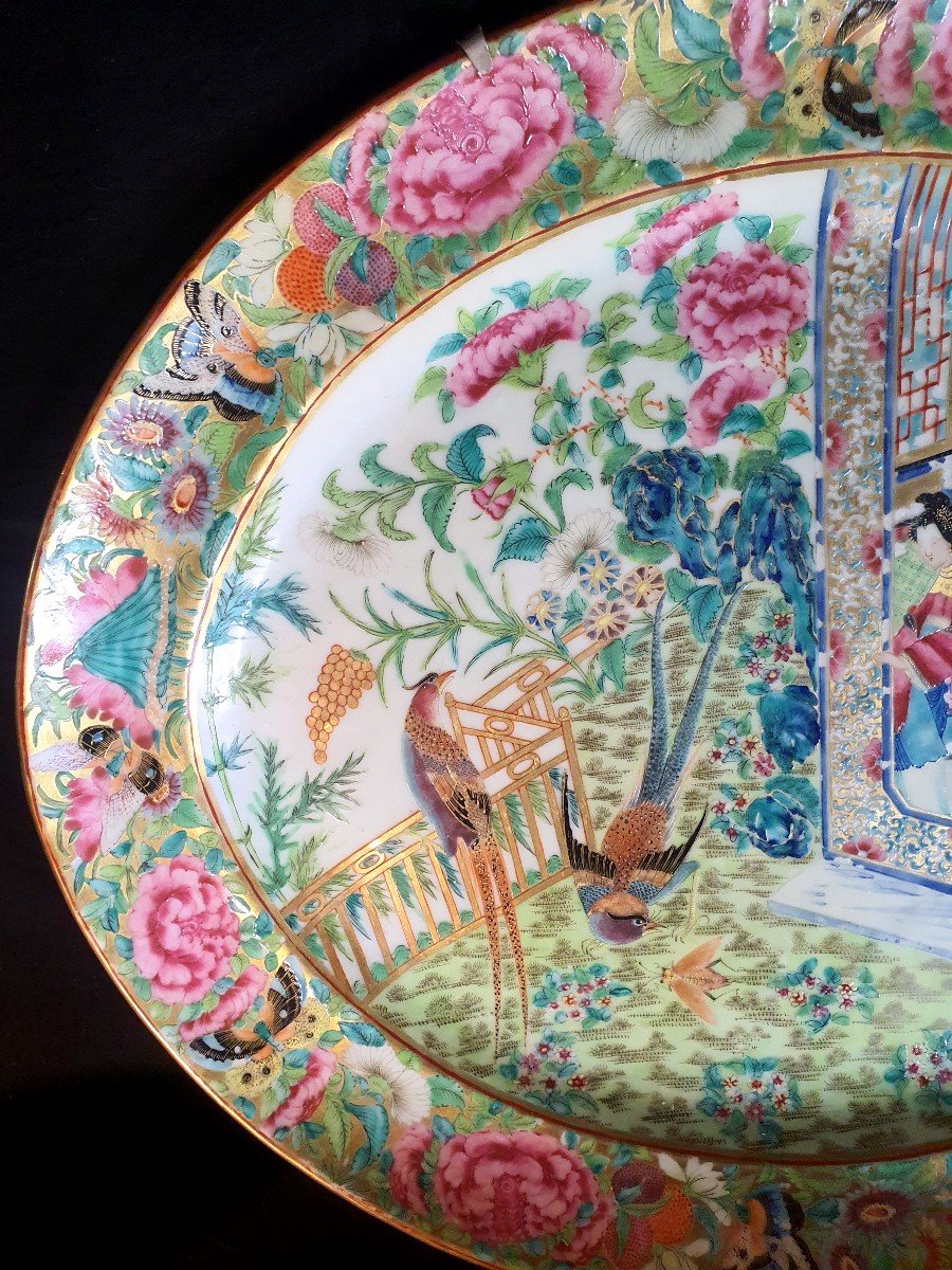 Grand Plat Chine Canton  Porcelaine Famille Rose.xix Siècle. -photo-4