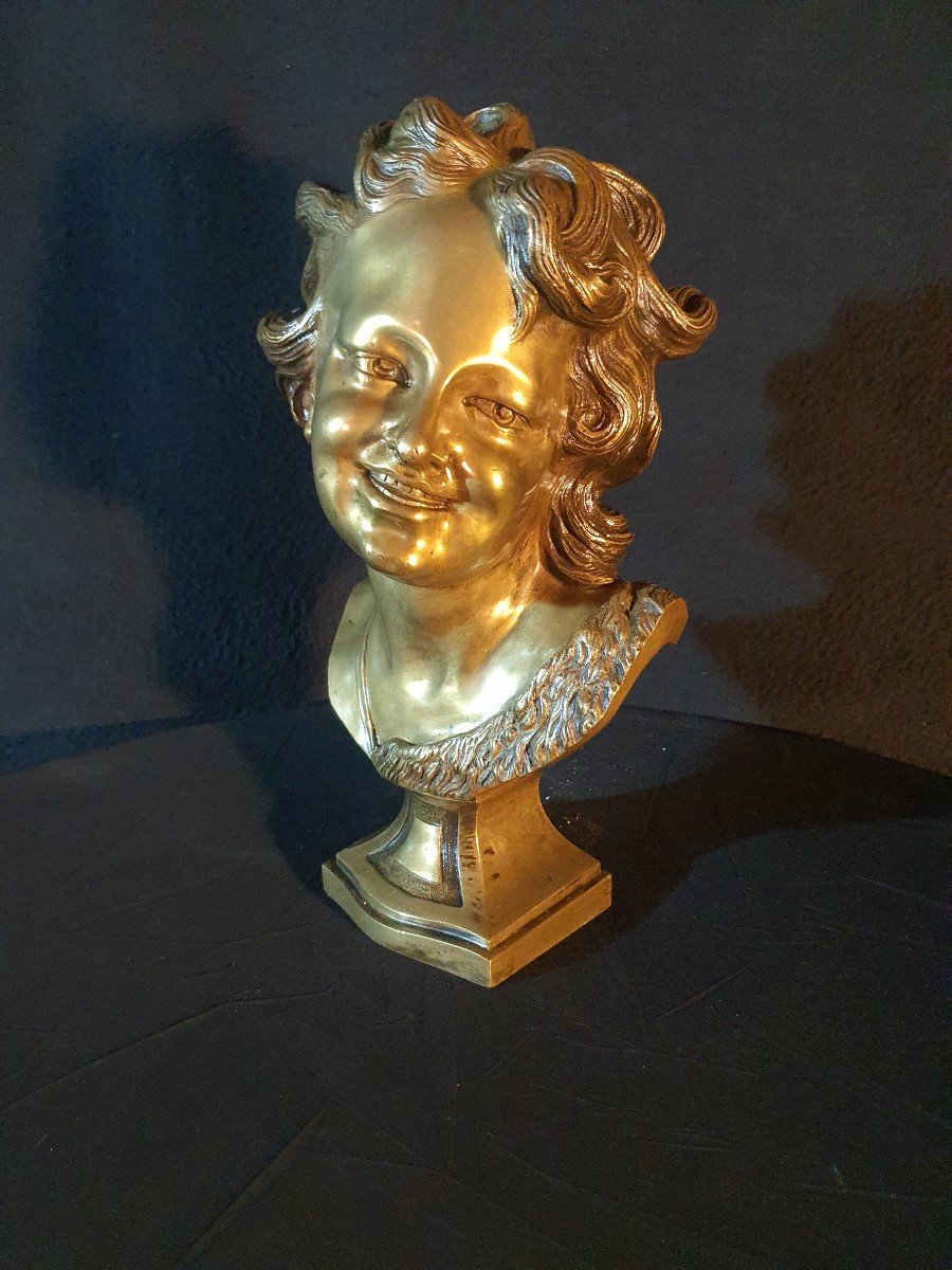Buste Bronze Doré Enfant Rieur Bouige école Villanis. -photo-3
