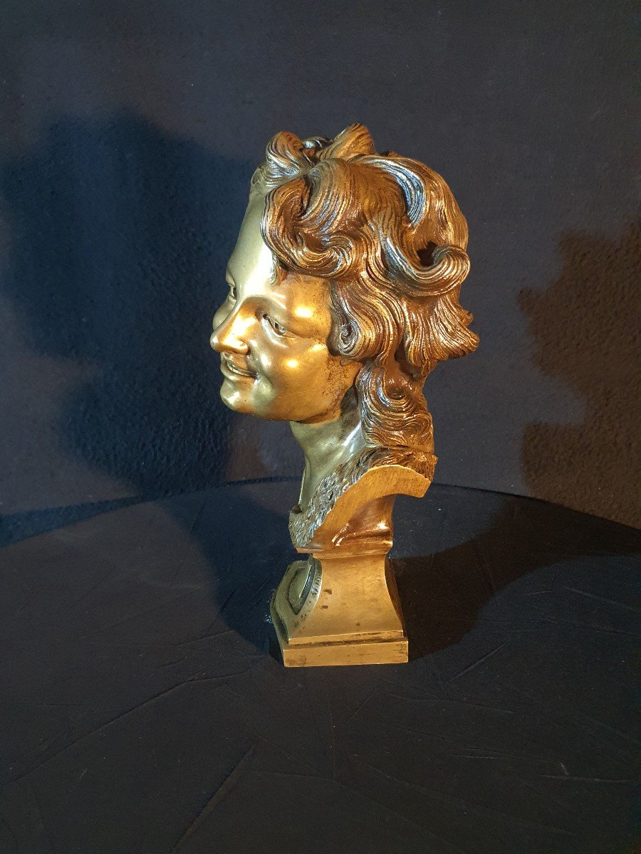 Buste Bronze Doré Enfant Rieur Bouige école Villanis. -photo-4