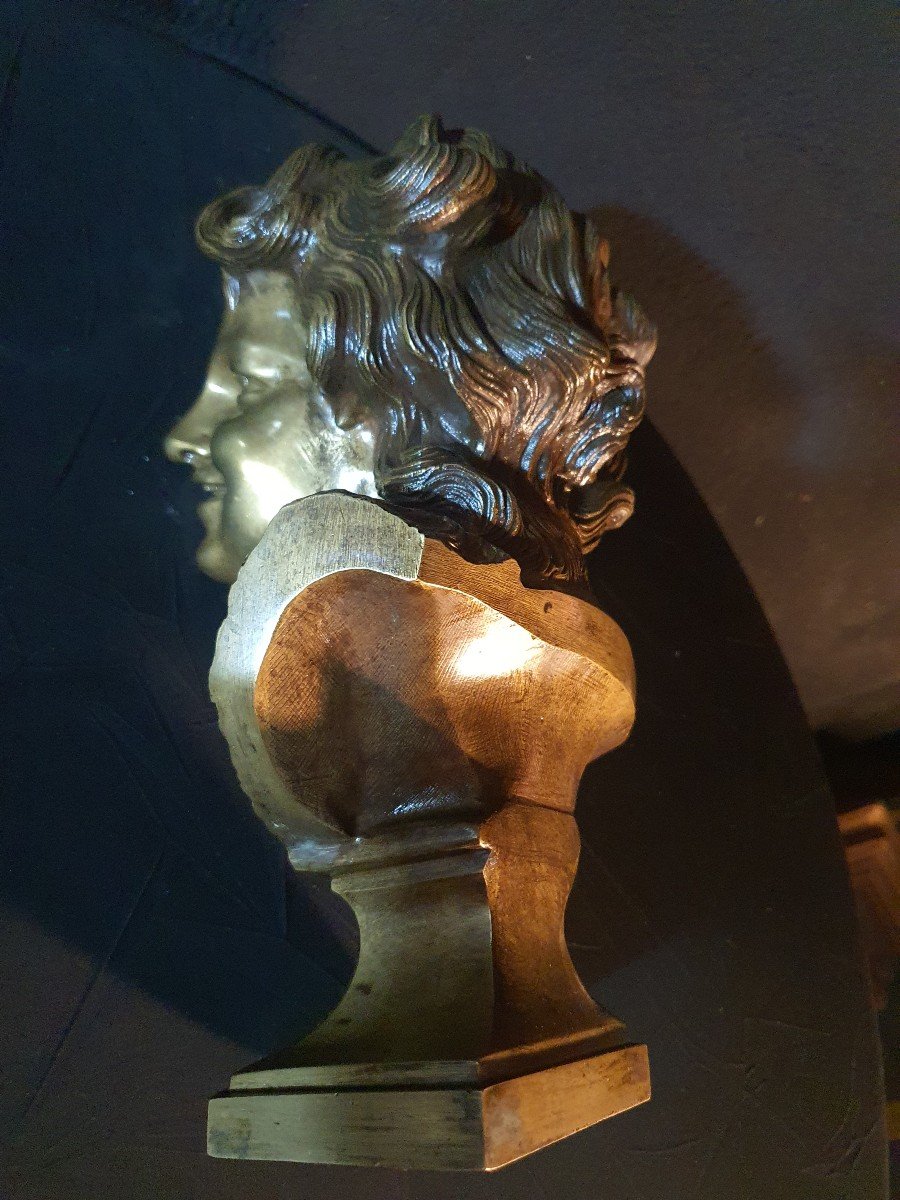 Buste Bronze Doré Enfant Rieur Bouige école Villanis. -photo-3