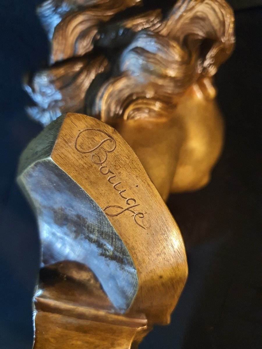 Buste Bronze Doré Enfant Rieur Bouige école Villanis. -photo-4