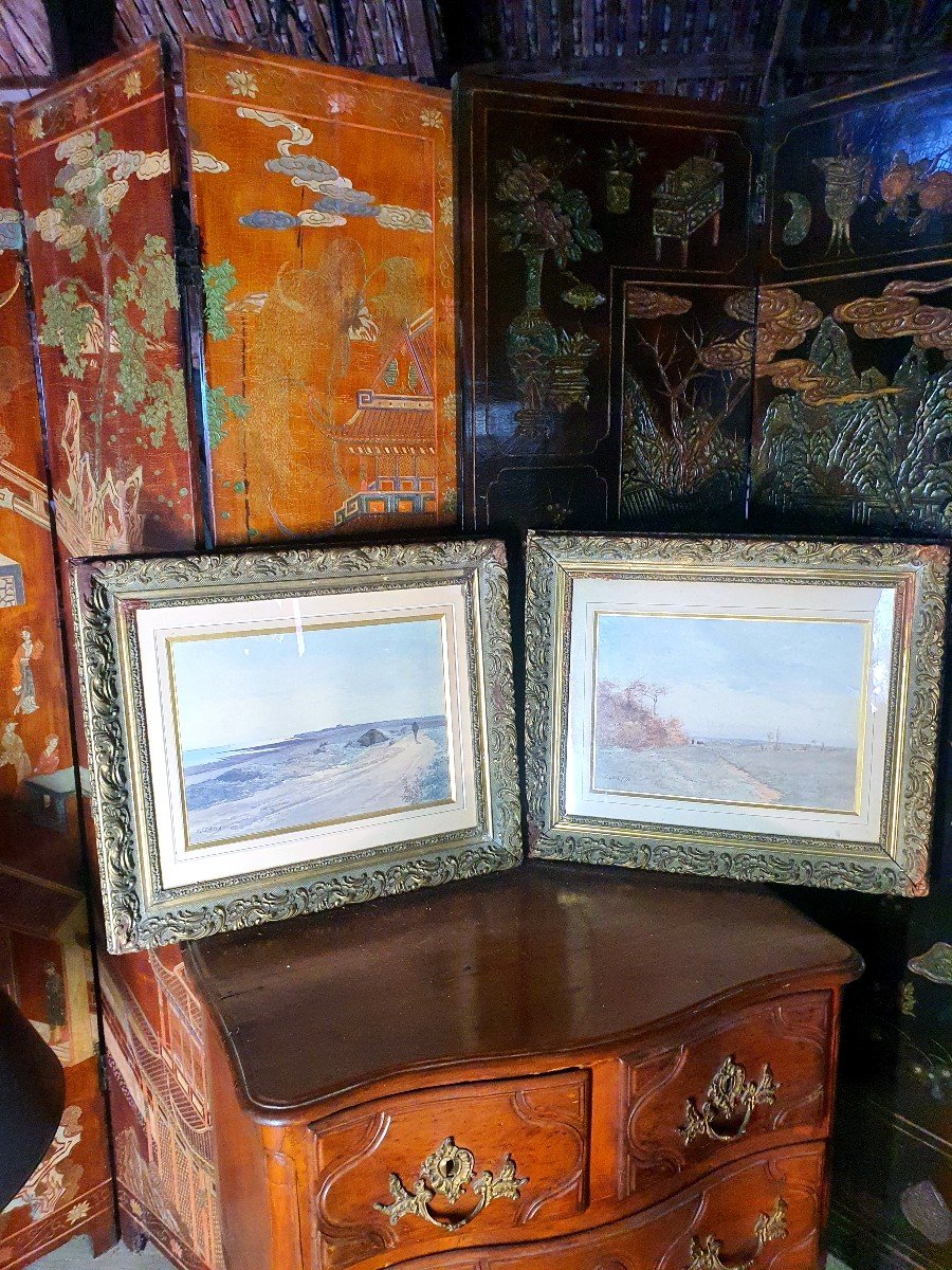 Paire De Tableaux Aquarelles Impressionnistes XIX  Ernest Lessieux. 