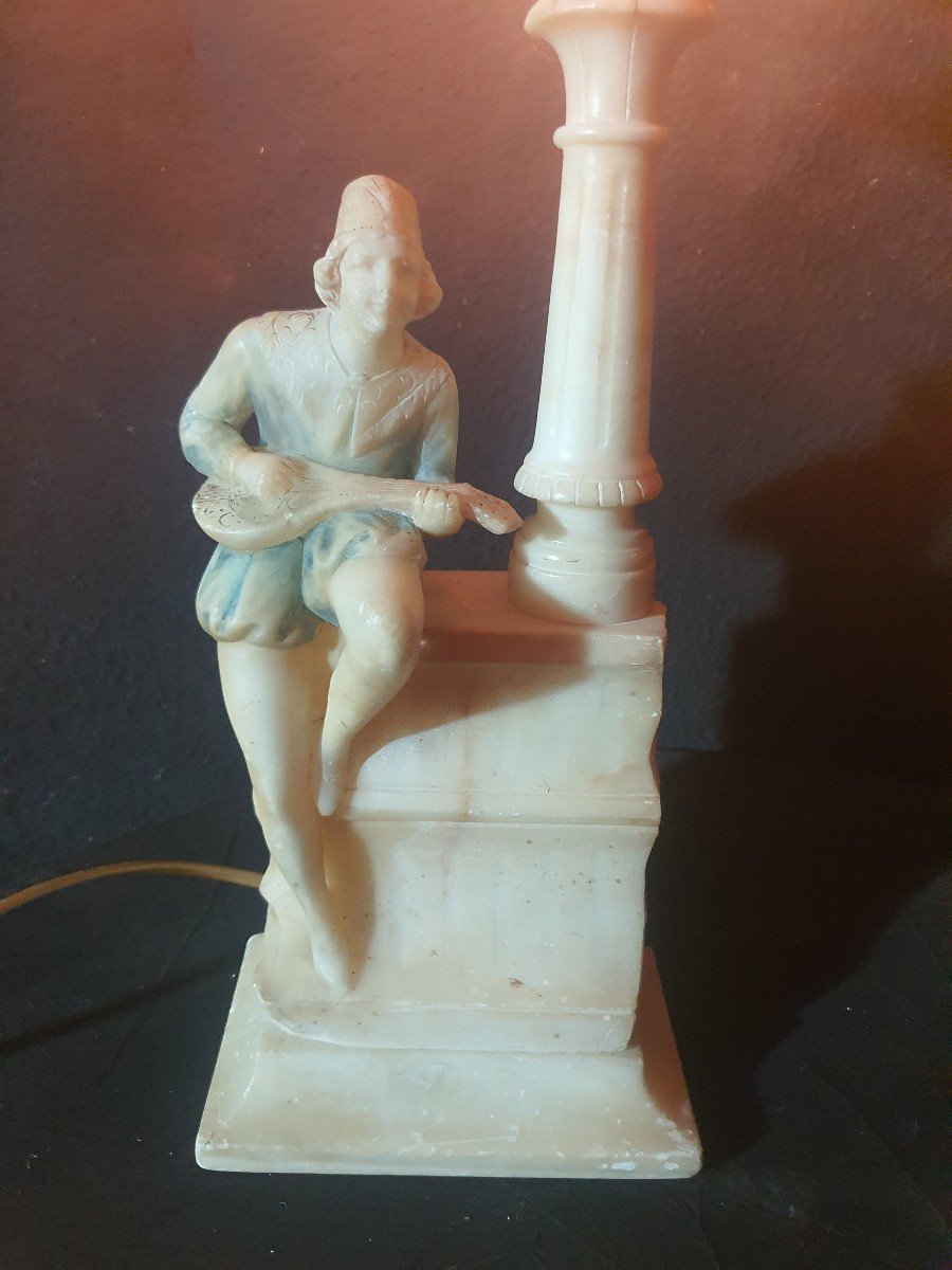 Italian Singer Art Deco Lamp, White Marble. -photo-4