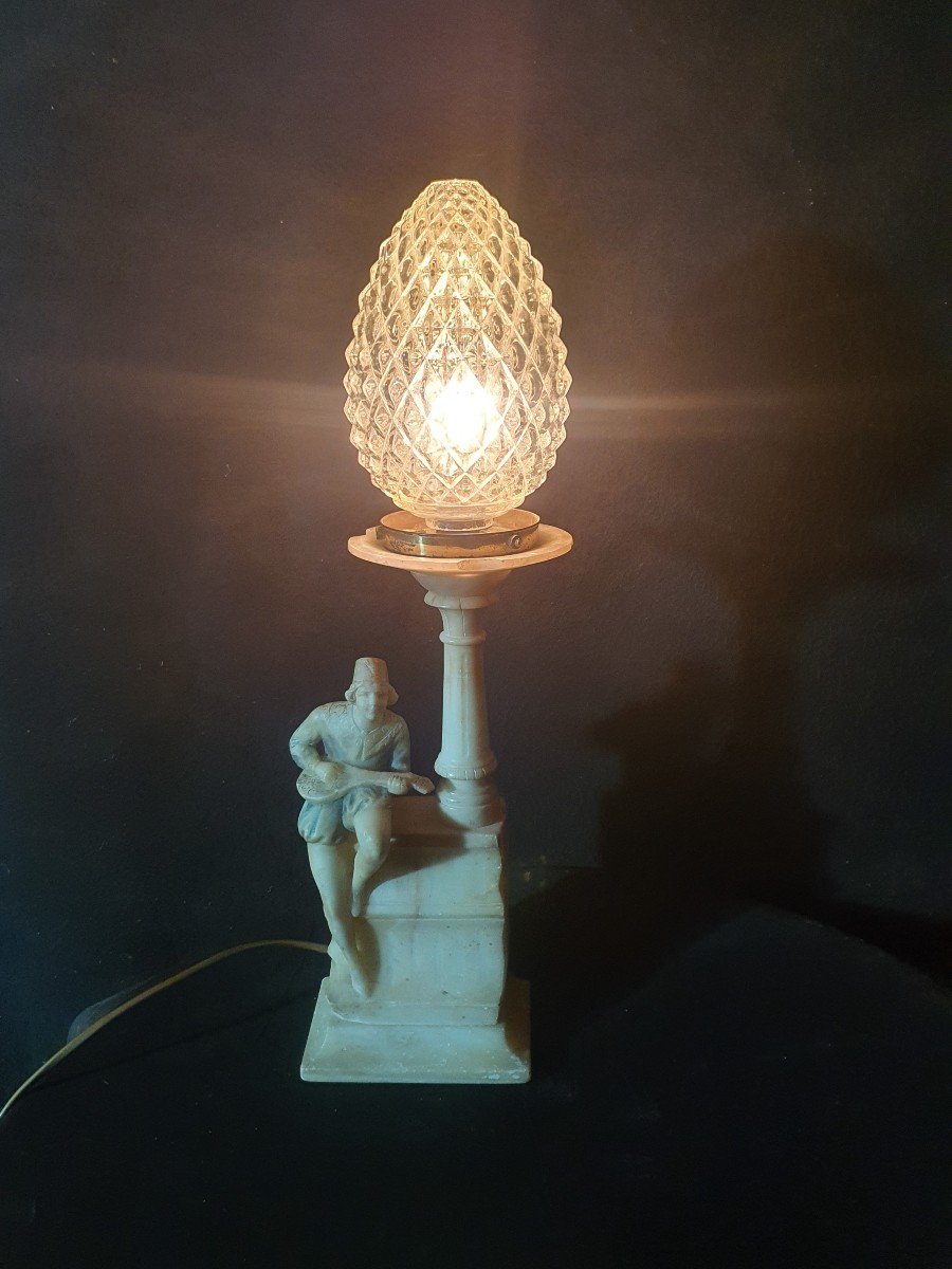 Italian Singer Art Deco Lamp, White Marble. 