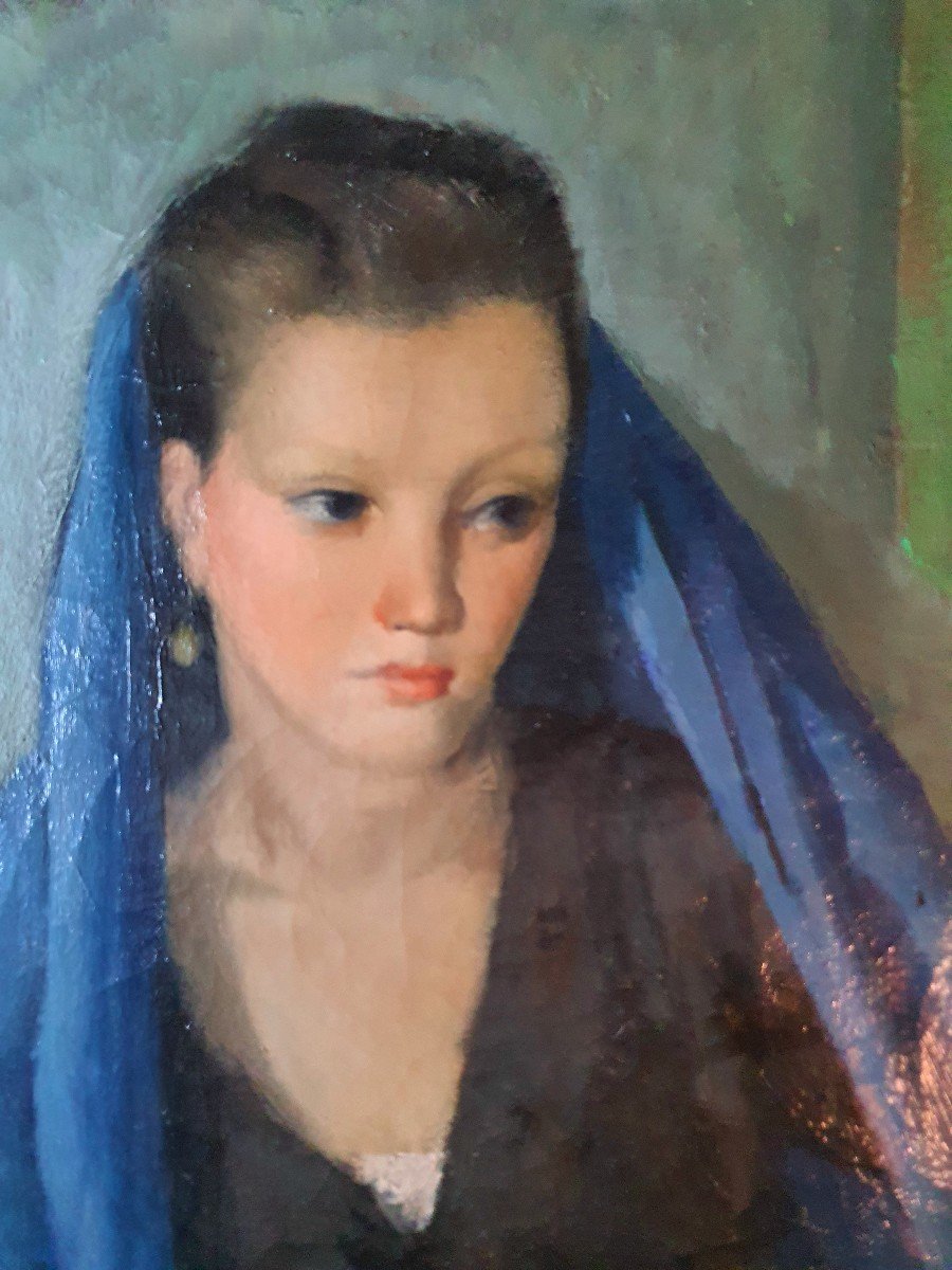 Portrait Jeune Femme Esprit Lionel Ellis école Picasso.-photo-3