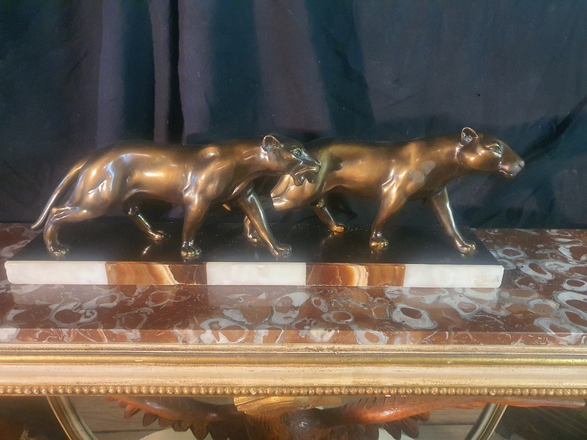 Sculpture Pair Of Art Deco Panthers Charles Ruchot.-photo-4