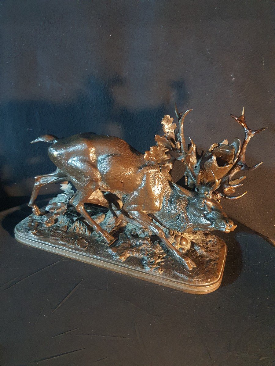 Bronze Animal Sculpture Deer By Alfred Jacquemart.-photo-2