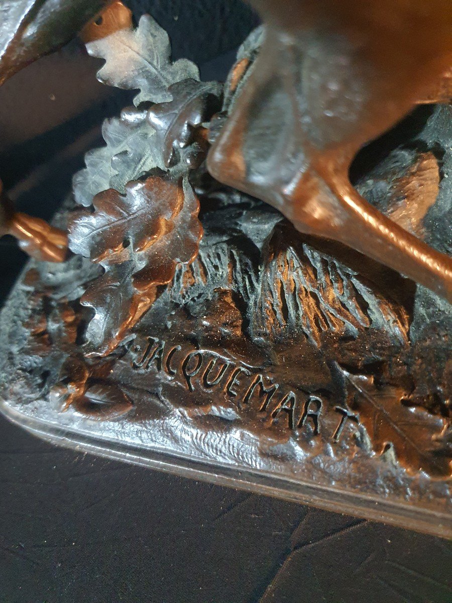 Bronze Animal Sculpture Deer By Alfred Jacquemart.-photo-4