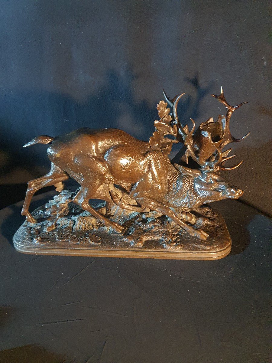 Bronze Animal Sculpture Deer By Alfred Jacquemart.-photo-1
