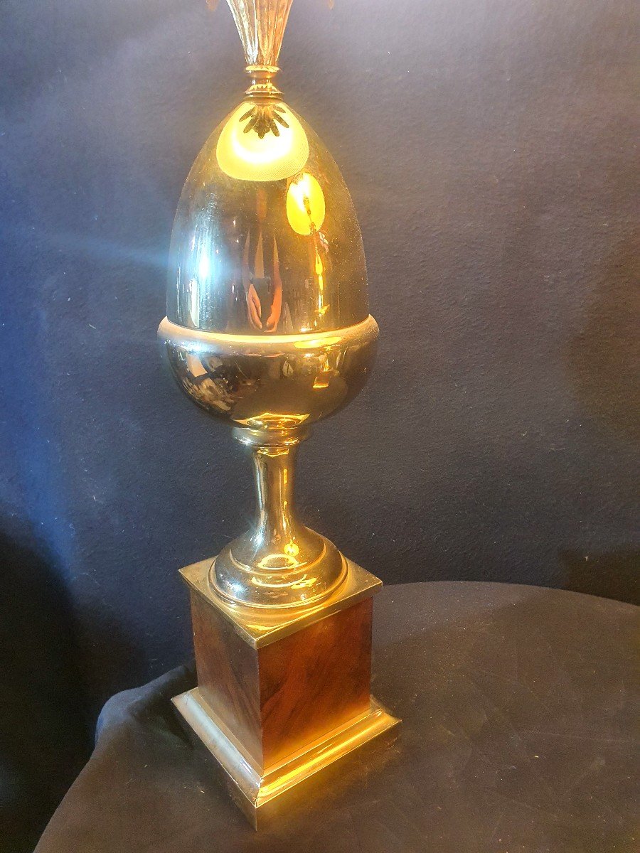 Pair Of Pineapple, Egg, Gilt Bronze Lamps, Maison Charles Style.-photo-4