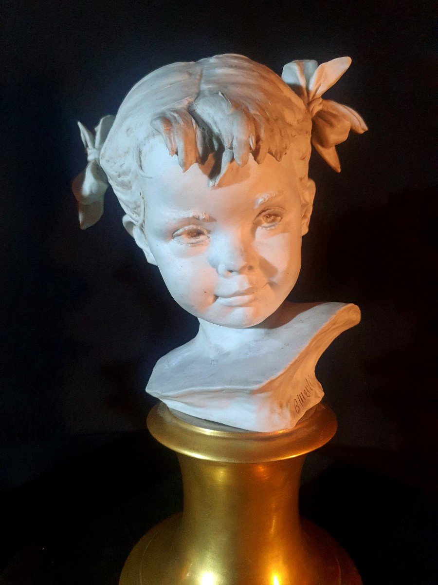 Pair Of Capodimonte Bruno Merli Biscuit Children's Busts.-photo-3