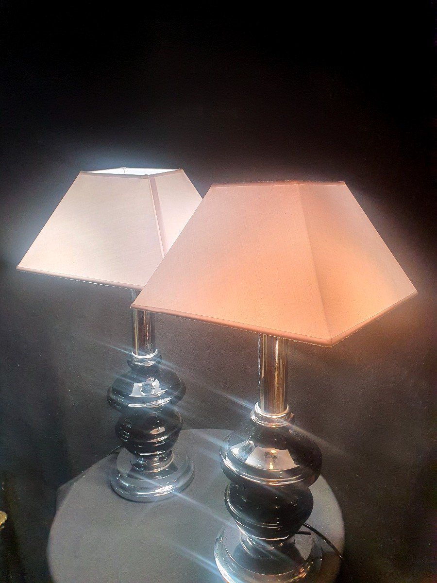 Paire De Grandes Lampes Vintage Années 60 70  esprit Willy Rizzo. -photo-2