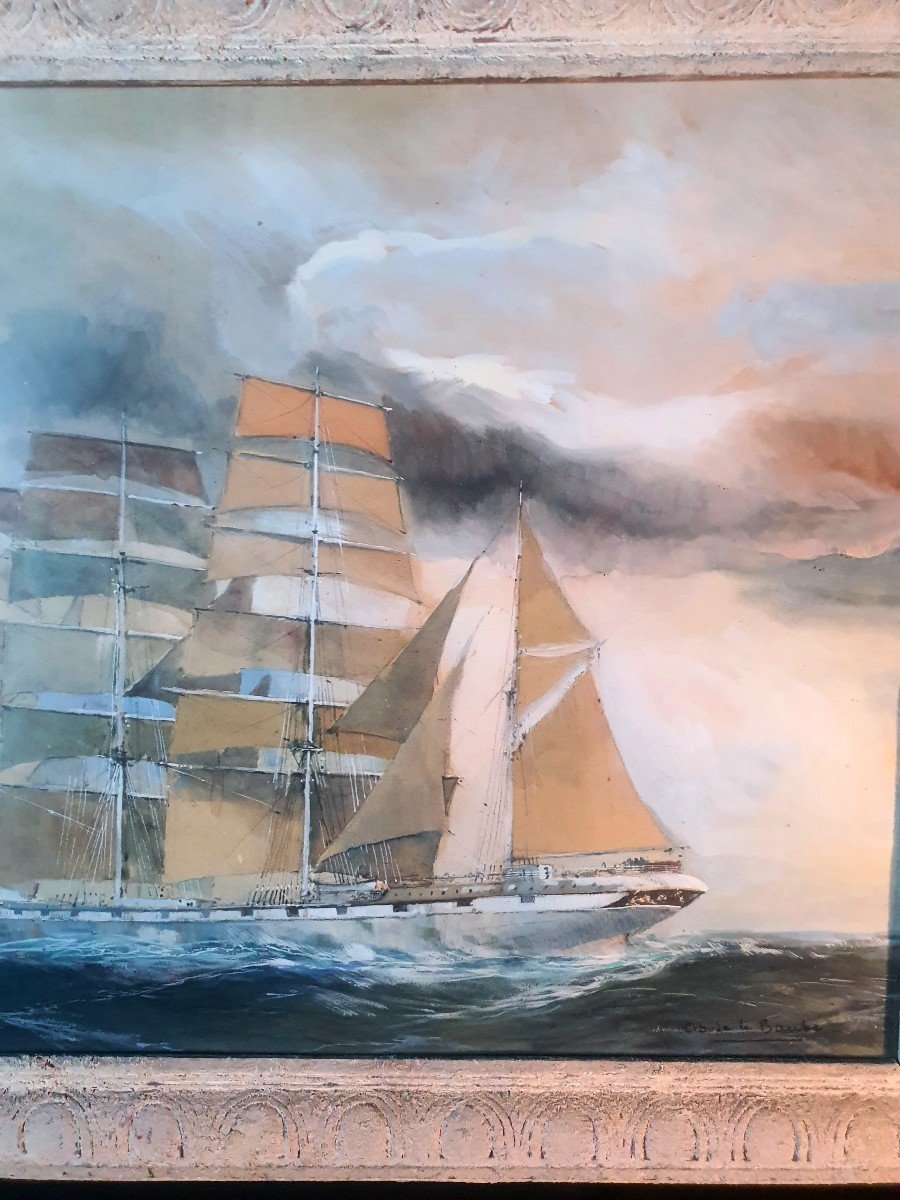 Marine Watercolor Painting, Claude Le Baube.-photo-3