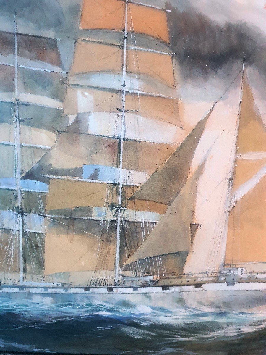 Marine Watercolor Painting, Claude Le Baube.-photo-1