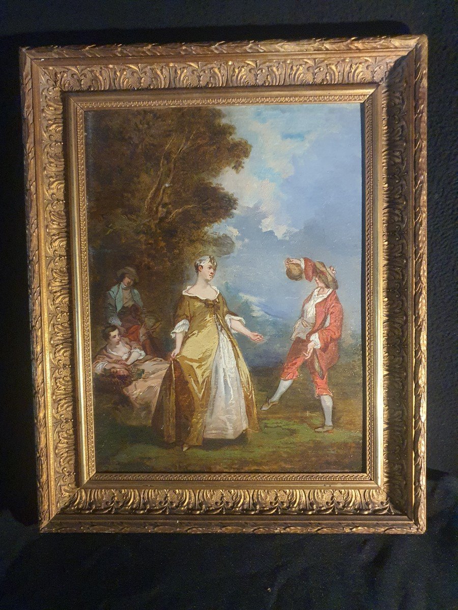 Tableau XVIII Siècle, Scène Pastorale école Nicolas Lancret-photo-2
