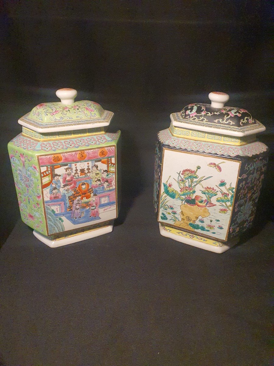 Paire De Vases Couverts Chine , Pots à Gingembre. -photo-1