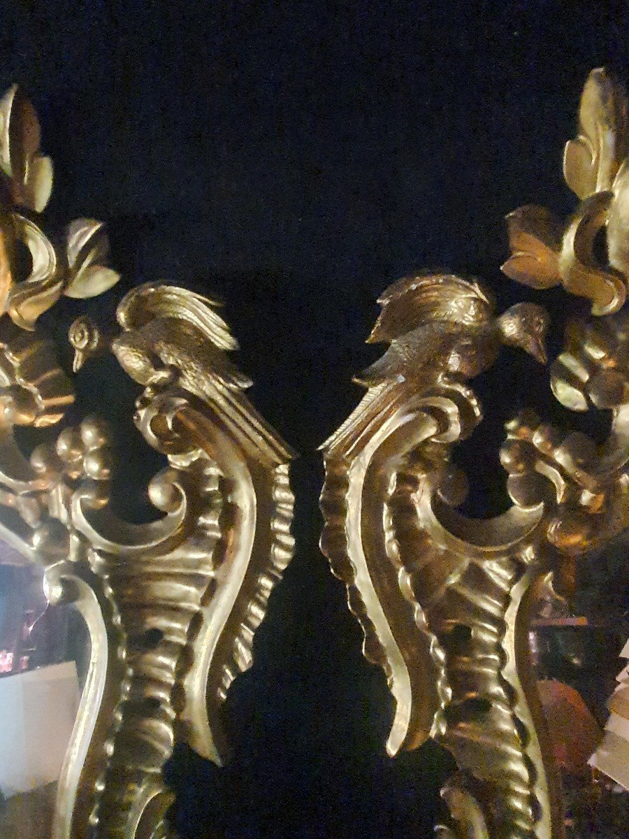 Paire De Miroirs Louis XV, Baroques Bois Doré Italie, Provence XVIII Siècle. -photo-1