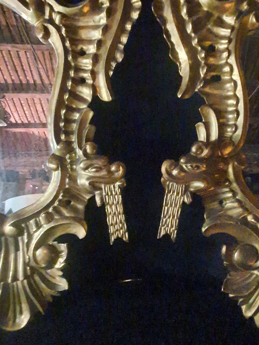 Paire De Miroirs Louis XV, Baroques Bois Doré Italie, Provence XVIII Siècle. -photo-2