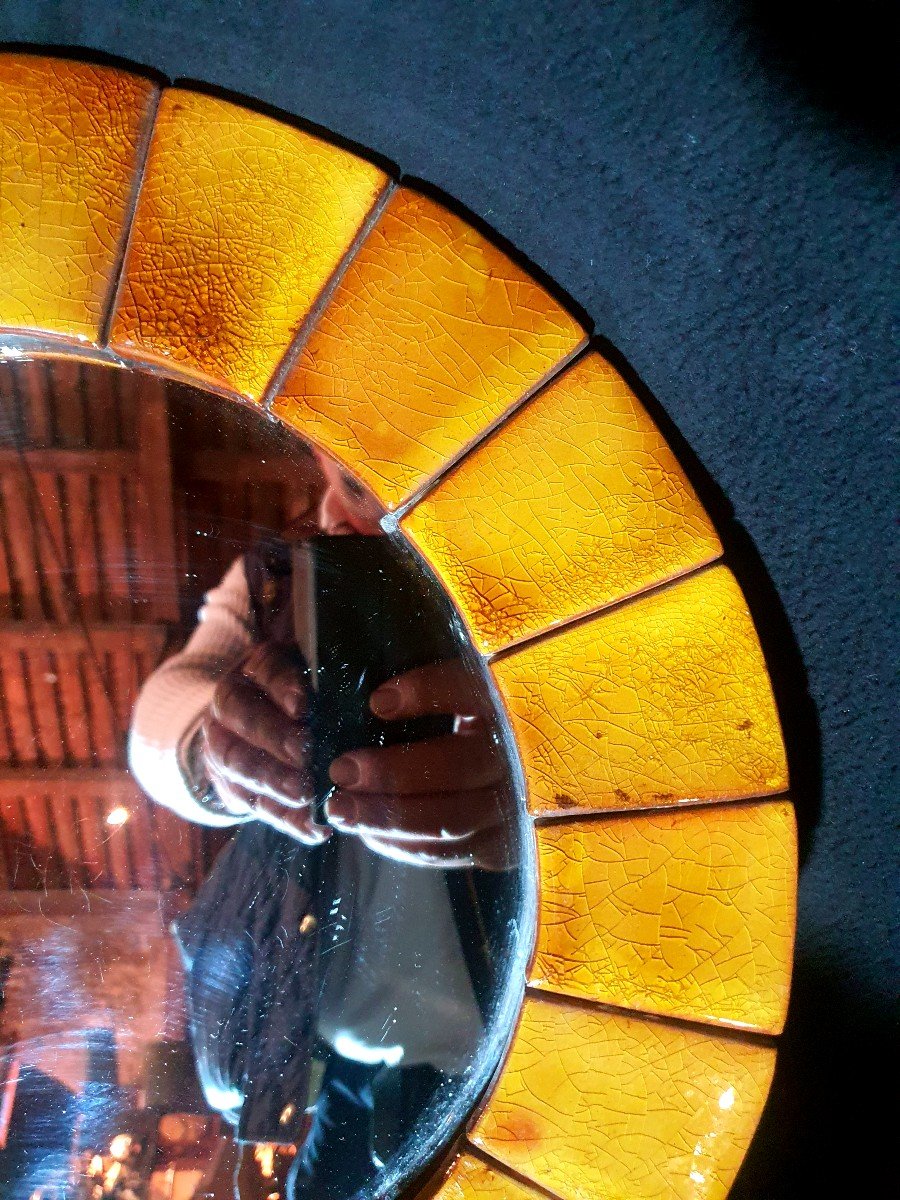 Miroir Vintage Soleil Circulaire Céramique Vallauris. -photo-2