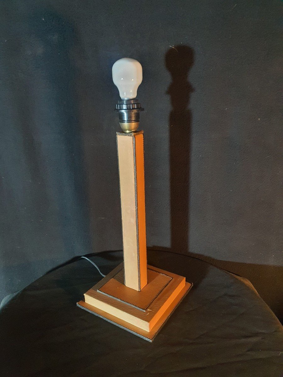 Art Deco Lamp Quilted Leather Cellier Esprit Dupré Lafon, Hermes.-photo-2