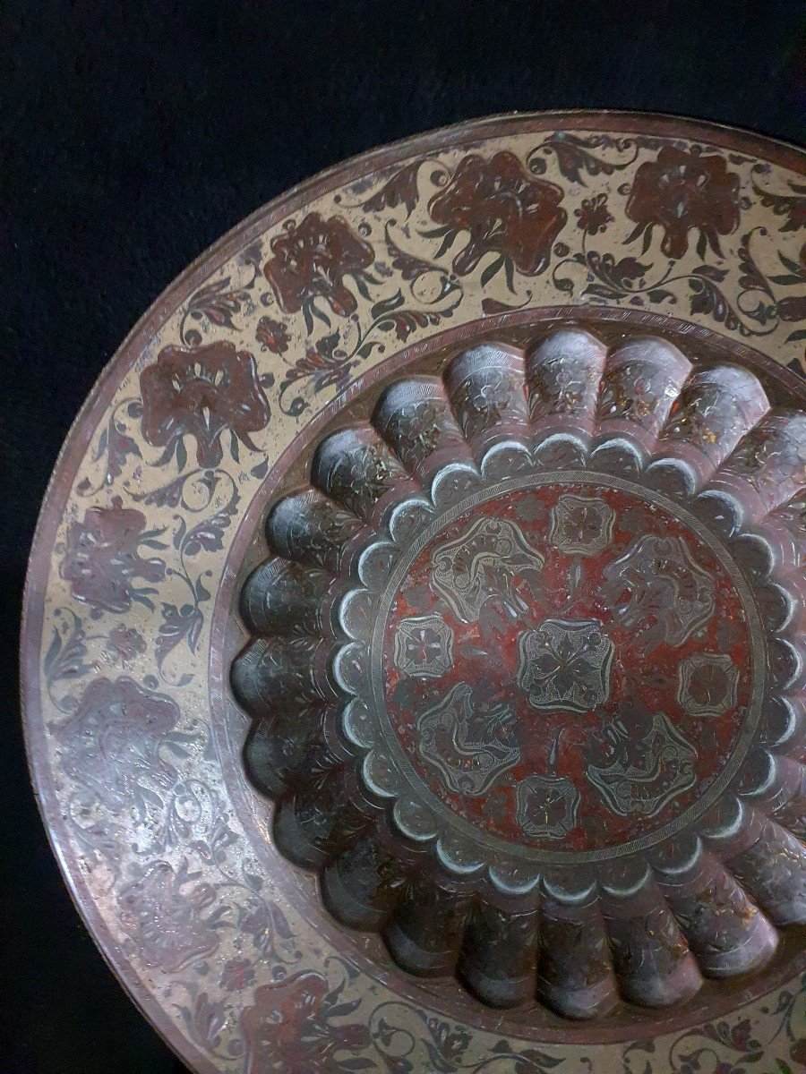 Grand Plateau émaillé Tombac Otoman Perse Syrie Art Islamique Turquie. -photo-1