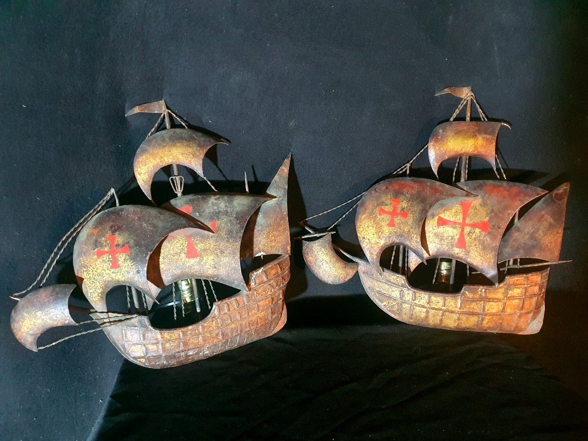 Pair Of Wall Lights, Boats Galleons Caravels -photo-2