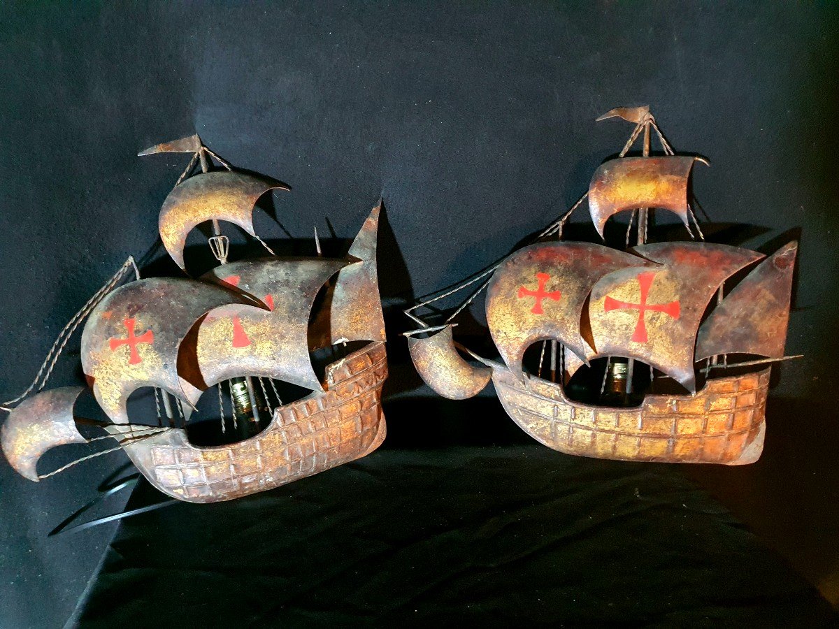 Pair Of Wall Lights, Boats Galleons Caravels -photo-2