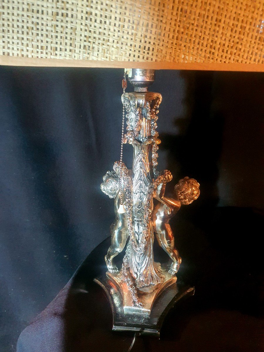 Paire De Lampes Chérubins Anges Argentés.-photo-2