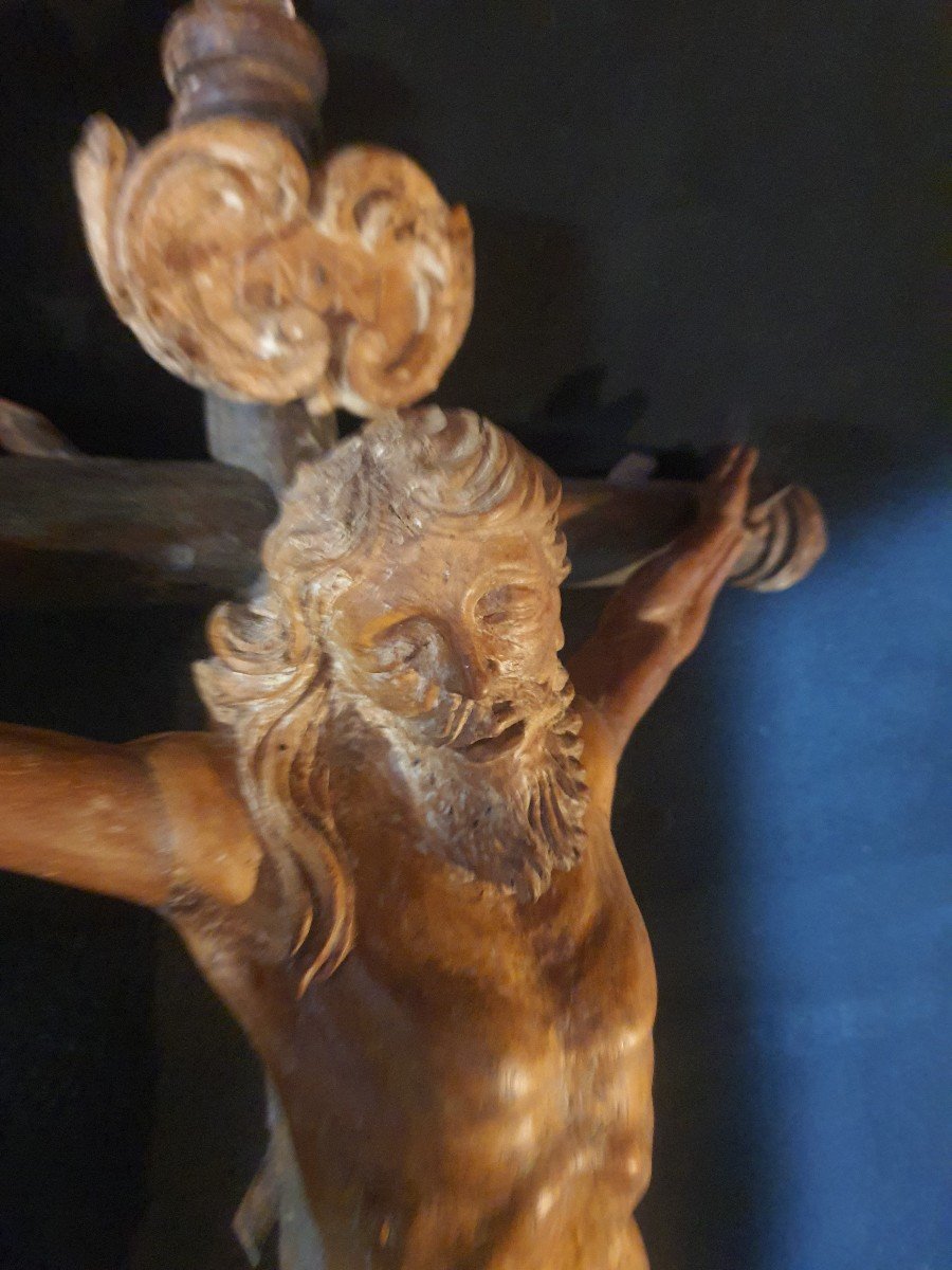 Sculpture Christ Bois Sculpté XVII Siècle. -photo-4