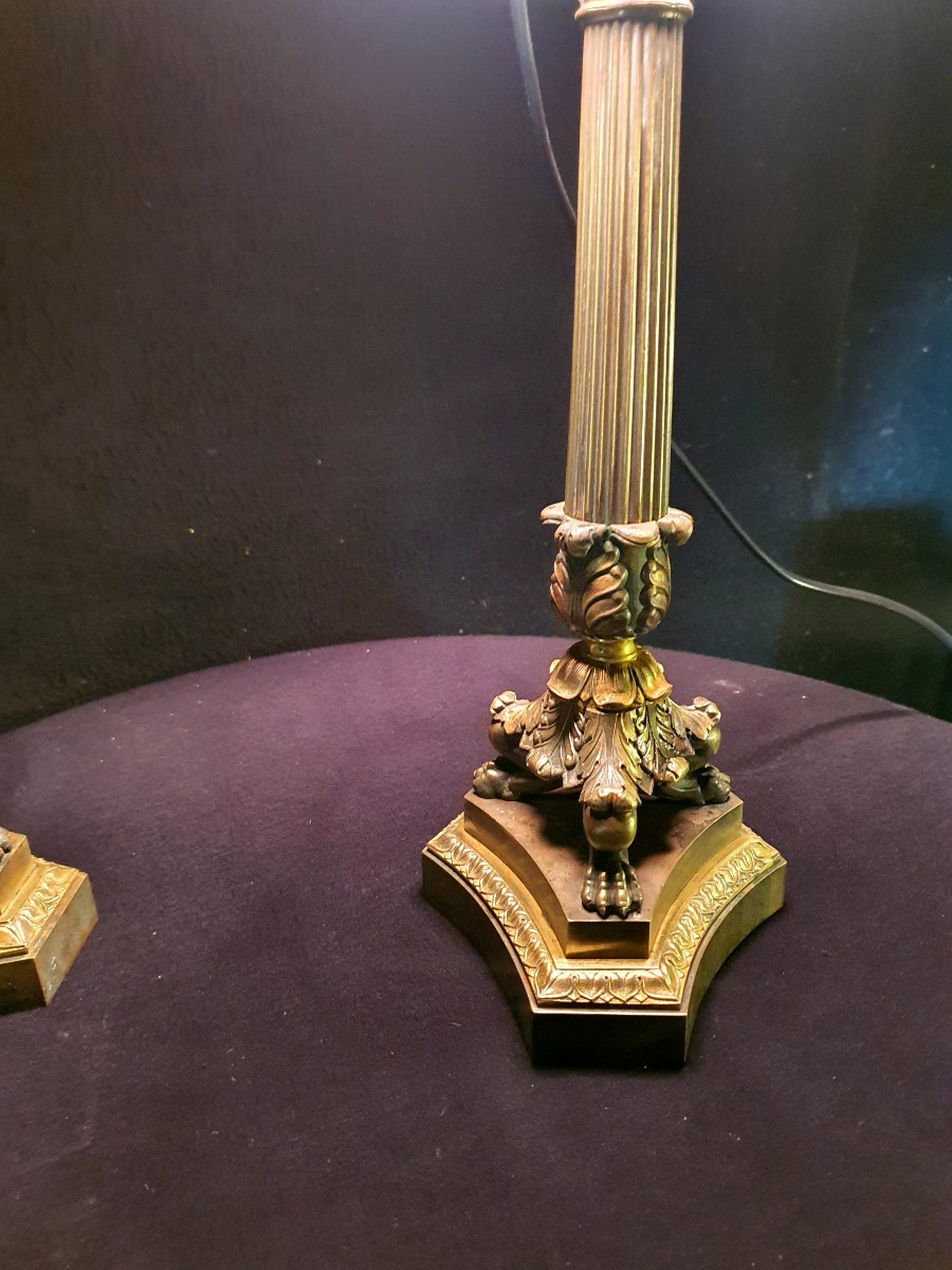 Pair Of First Empire Gilt Bronze Lamps. -photo-1