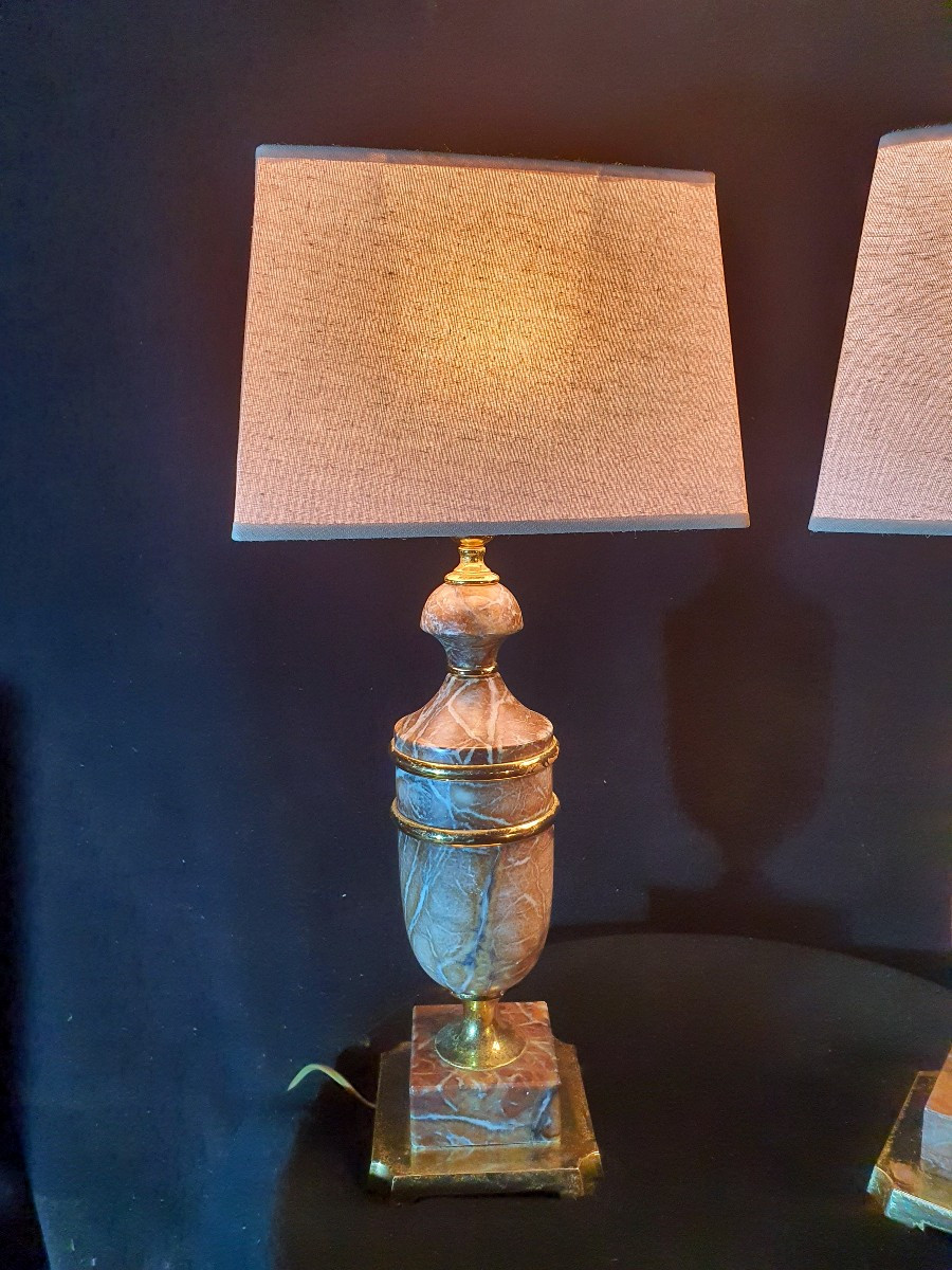 Paire De Lampes Vintage Marbre Et Bronze Doré. -photo-1
