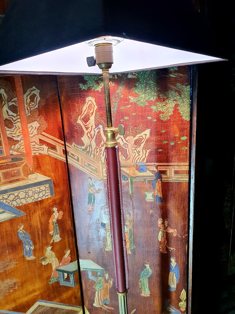 Lampadaire Cuir Piqué Sellier école Jacques Adnet.-photo-3