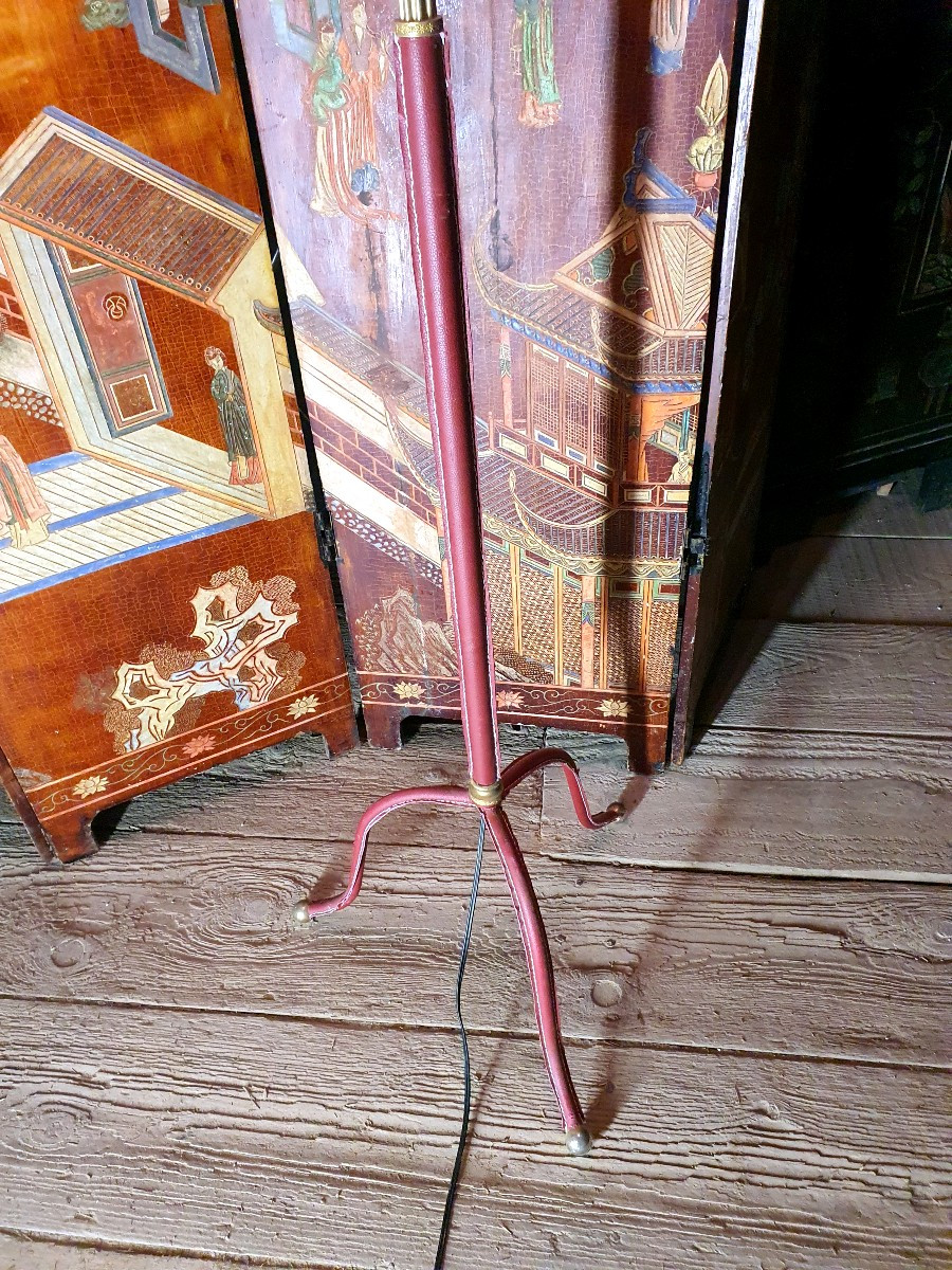 Lampadaire Cuir Piqué Sellier école Jacques Adnet.-photo-1