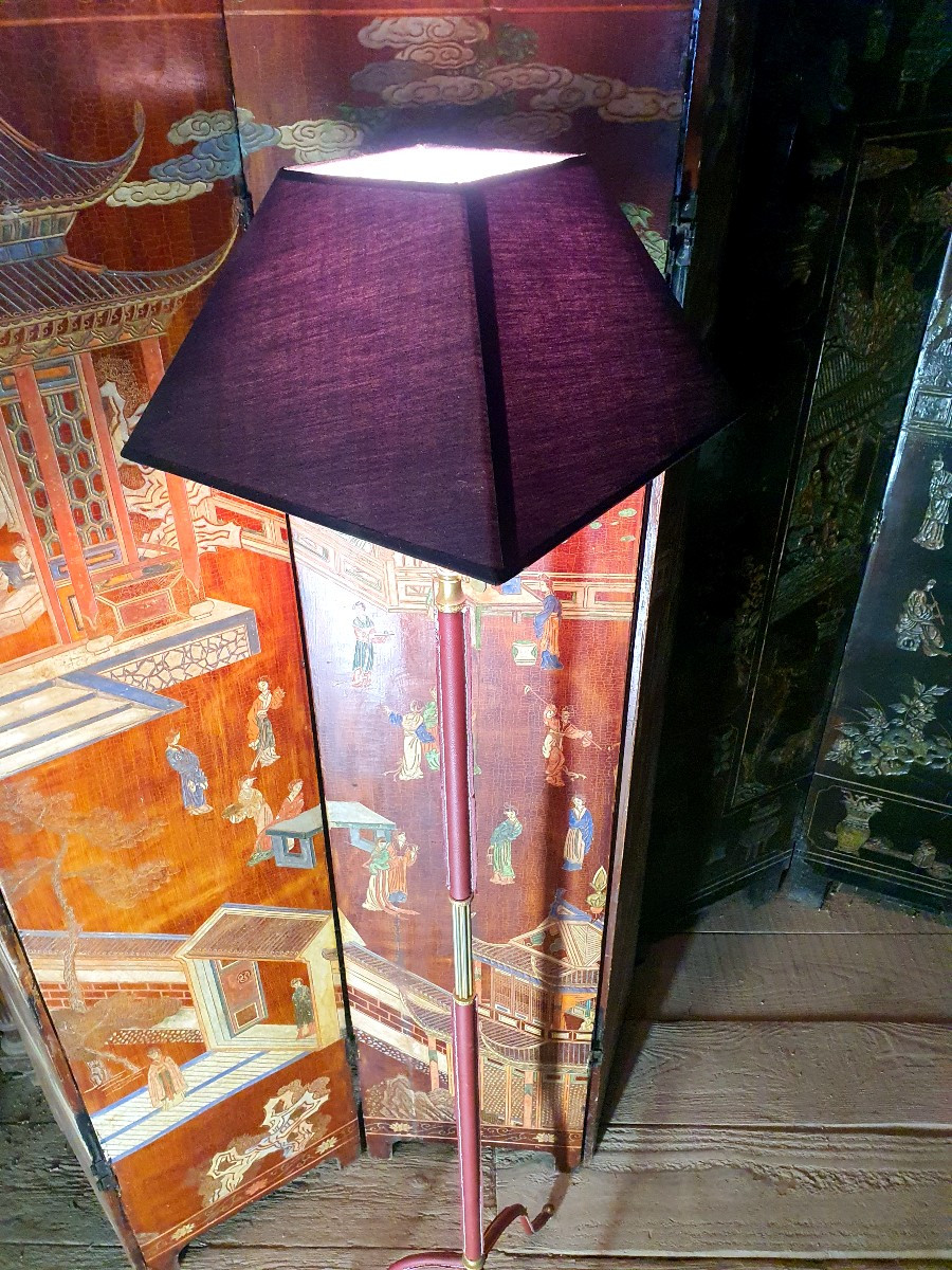 Lampadaire Cuir Piqué Sellier école Jacques Adnet.-photo-2