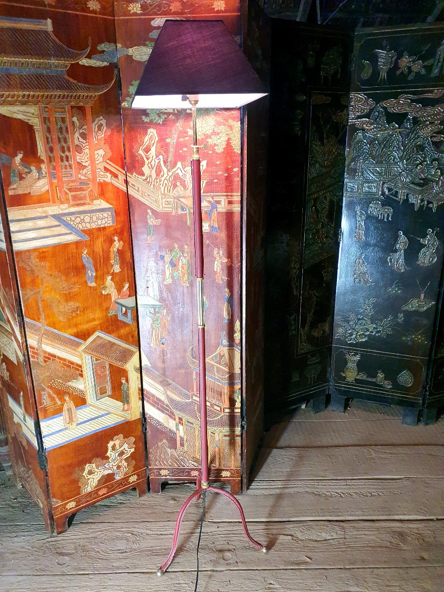 Lampadaire Cuir Piqué Sellier école Jacques Adnet.