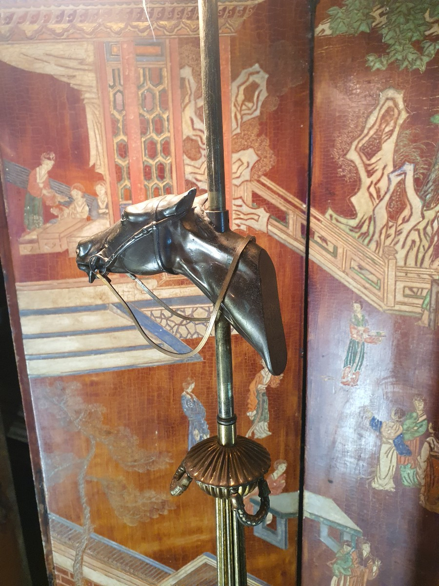 Lampadaire Vintage Tête Cheval Style Maison Jansen.-photo-2