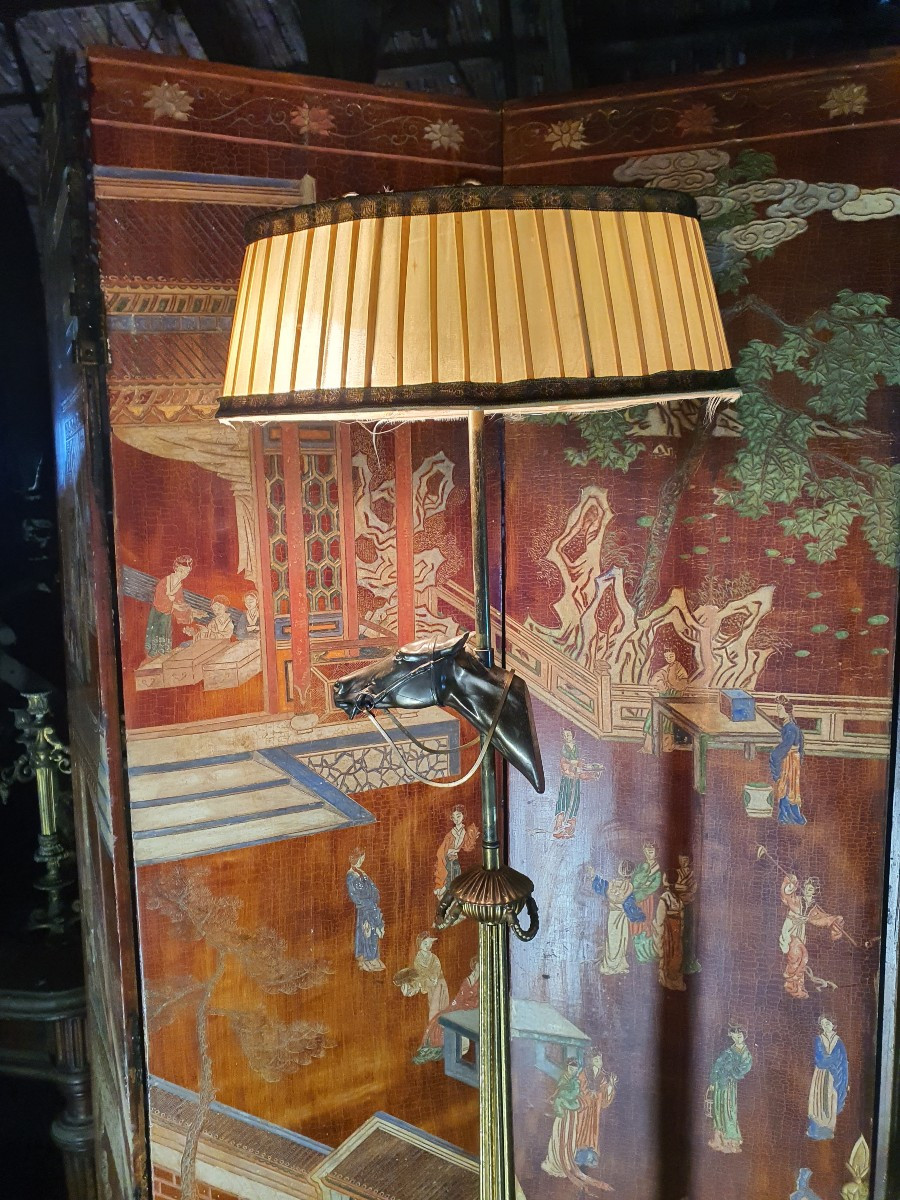 Lampadaire Vintage Tête Cheval Style Maison Jansen.