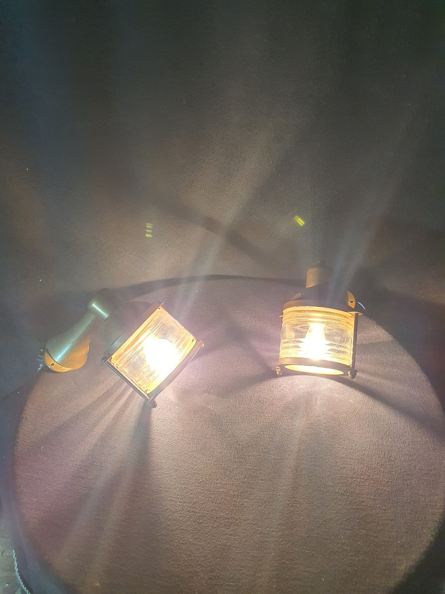Pair Of Bronze Boat Wall Lights. -photo-3