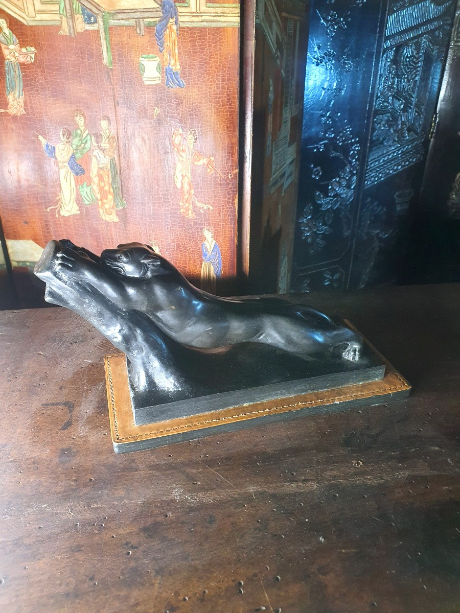 Art Deco Bronze Sculpture, Panther. -photo-3