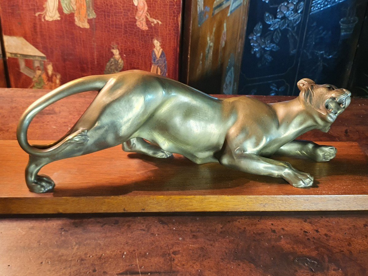 Art Deco Panther Gilt Bronze Sculpture. -photo-2