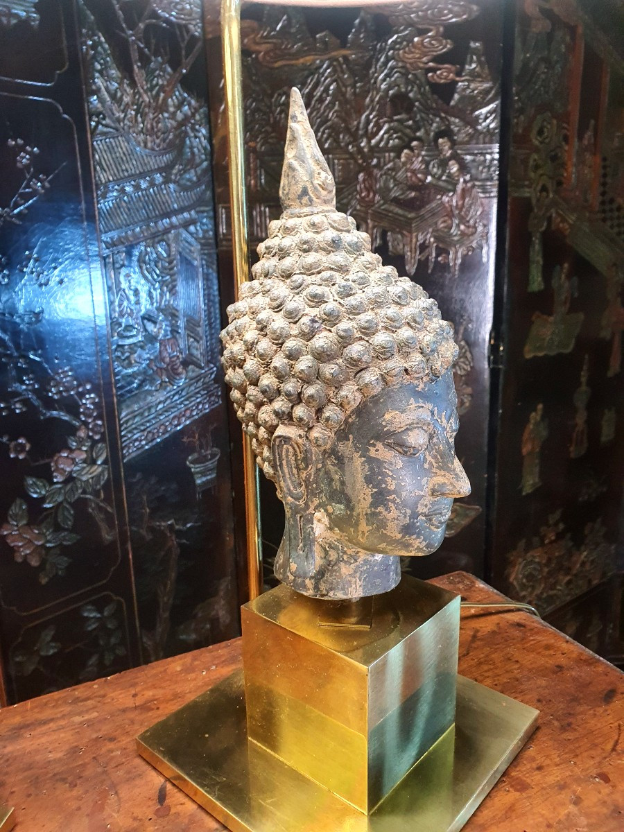 Pair Of Bronze Buddha Lamps From Maison Jansen. -photo-1