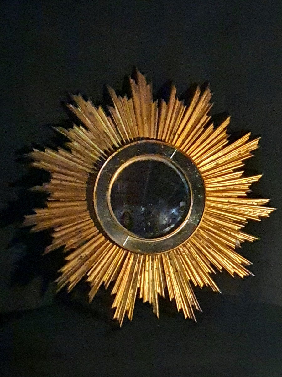 Witch Sun Mirror In Golden Wood. 