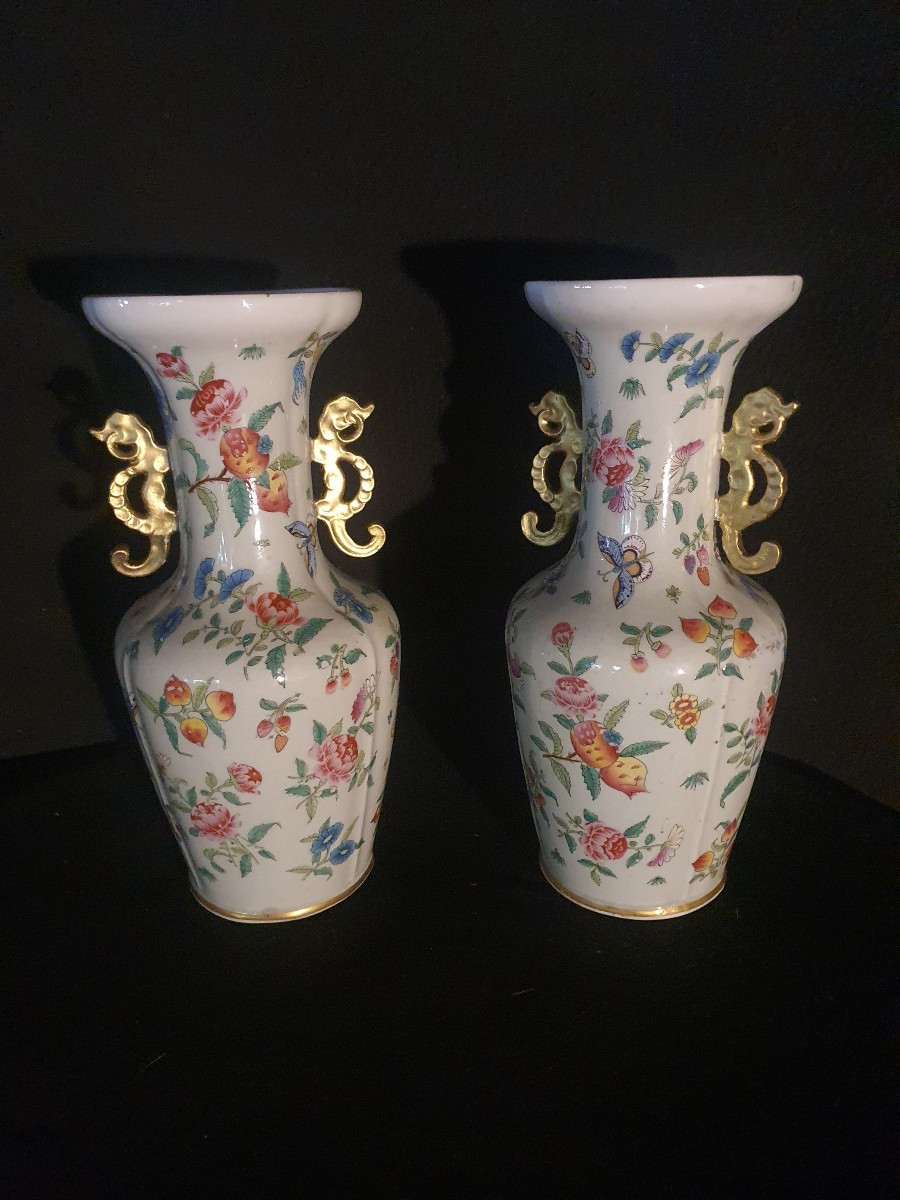 Paire De Vases Chine Famille Rose ,dynastie King.-photo-2