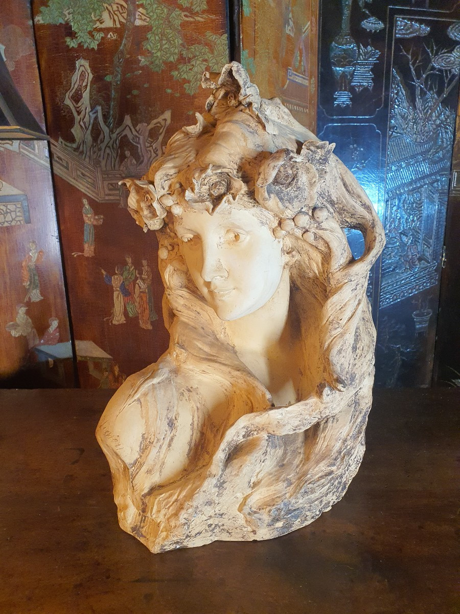 Sculpture Buste Féminin, Simon,Goldscheider.-photo-1