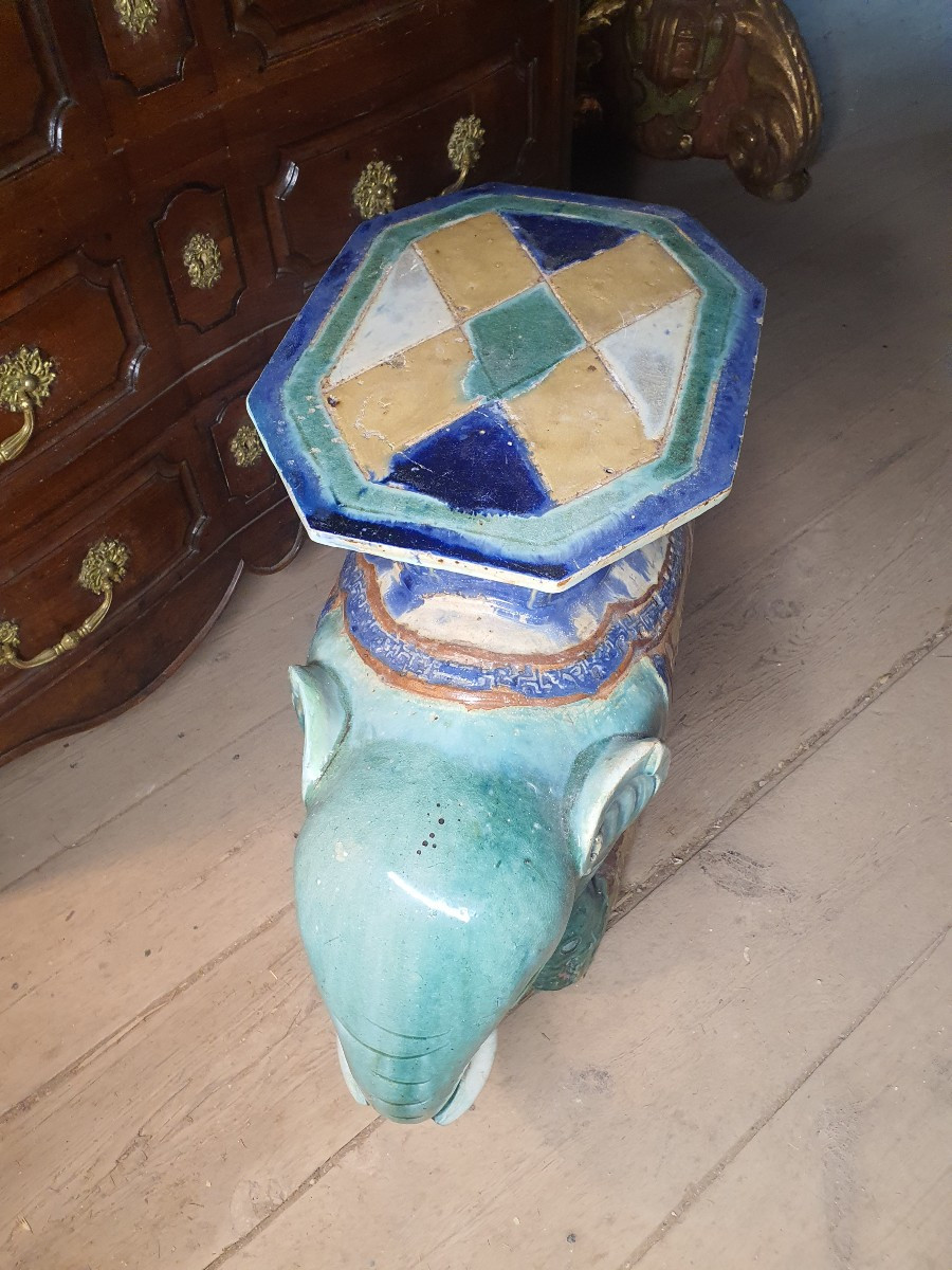 éléphant Céramique, Tabouret Sellette, Bien Hoa Vietnam. -photo-3