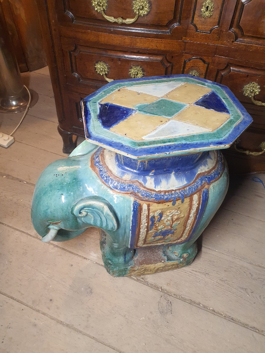 éléphant Céramique, Tabouret Sellette, Bien Hoa Vietnam. -photo-5