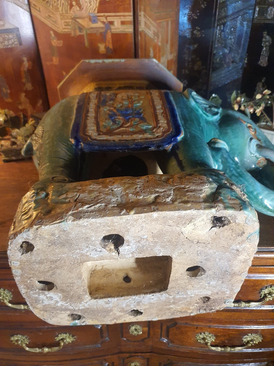 éléphant Céramique, Tabouret Sellette, Bien Hoa Vietnam. -photo-6